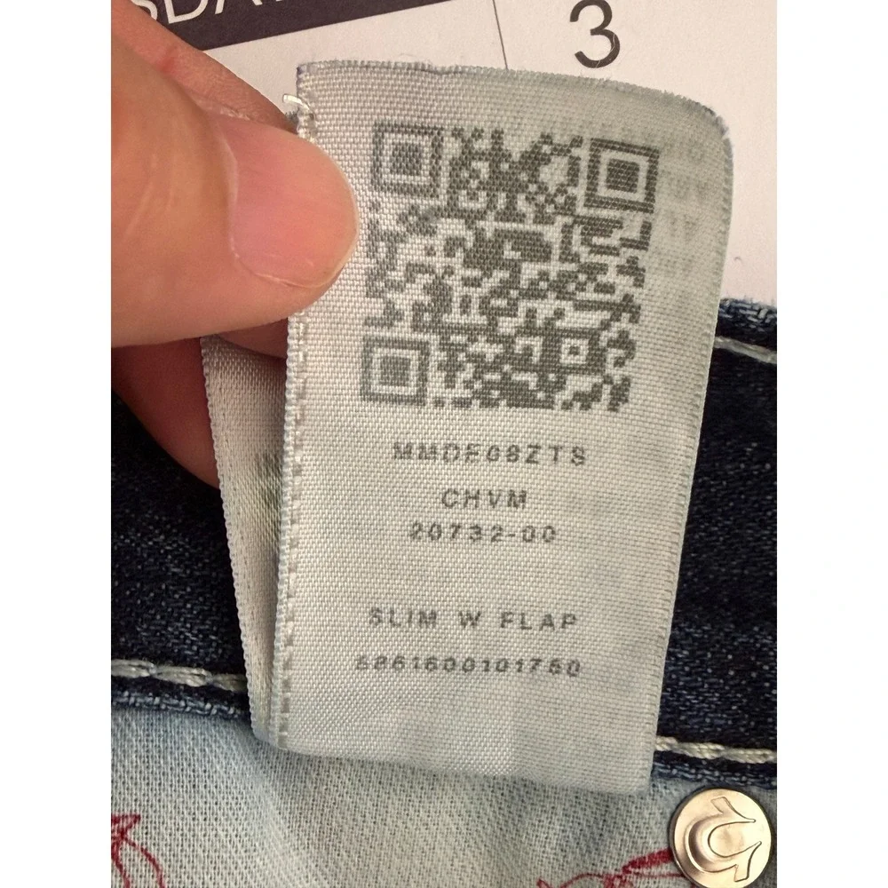 True Religion Slim Fit Jeans Mens 40 Blue‎ Whiskered Flap Pocket Moto Western